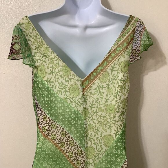 Vintage Y2K Green Romantic Fairycore Patchwork Draped Fairy Midi Dress Sz 10 - Picture 7 of 9